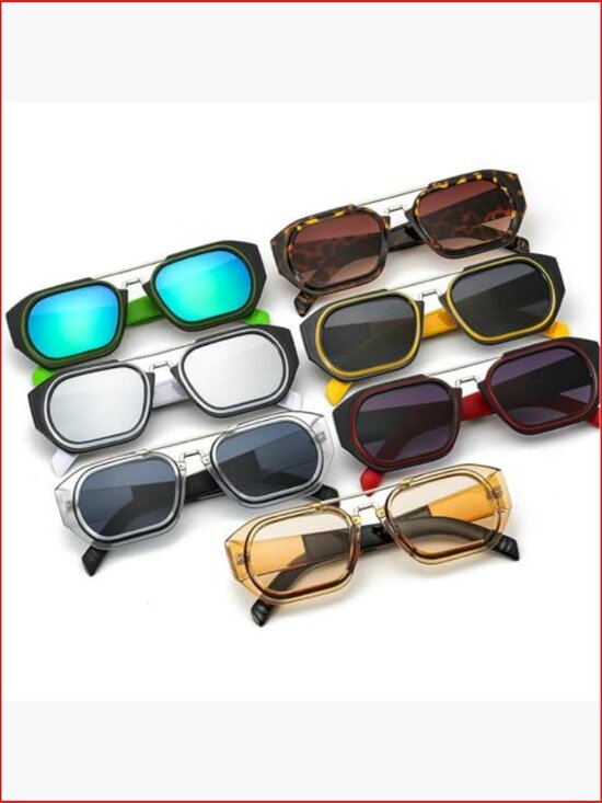 Retro Square Narrow Sunglasses Unisex Double Beam UV400 Protection